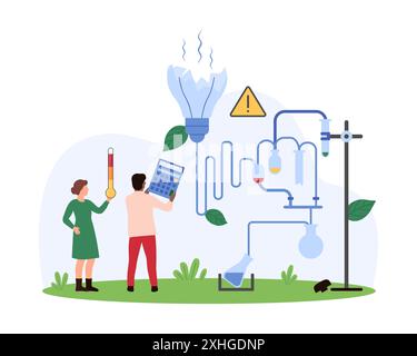 Erreur dans la recherche scientifique, échec de l'expérience de laboratoire chimique, difficulté ou danger d'innovation. De minuscules personnes cassent des tubes à essai en verre et des flacons pour apprendre des erreurs d'illustration vectorielle de dessin animé Illustration de Vecteur