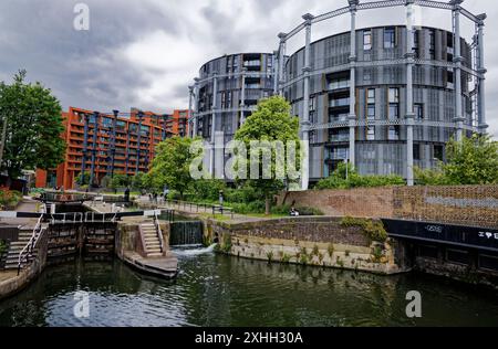 Old Gasholder converti t t logement, Londres Banque D'Images