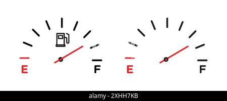 Icône d'indicateur de carburant de voiture vecteur d'art de ligne noir dans le signe de collection d'ensemble de contour noir et blanc Illustration de Vecteur