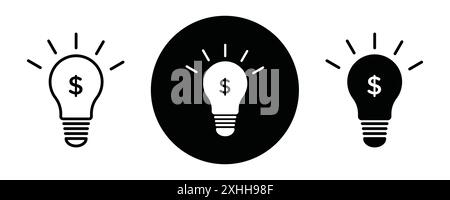 Icône d'idée d'argent vecteur d'art de ligne noire en noir et blanc contour set signe de collection Illustration de Vecteur