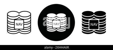 Icône de valeur nette d'actif vecteur d'art de ligne noir en noir et blanc contour set signe de collection Illustration de Vecteur