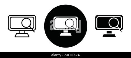 Icône d'écran de surveillance d'ordinateur portable vecteur d'art de ligne noire dans le signe de collection d'ensemble de contour noir et blanc Illustration de Vecteur