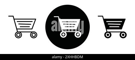 Icône de panier vecteur d'art de ligne noire en noir et blanc contour set signe de collection Illustration de Vecteur