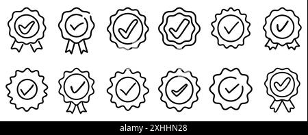 Icône de qualité. Ensemble de marques de qualité dessinées avec coche, représentant la fiabilité et la qualité. Illustration vectorielle Illustration de Vecteur
