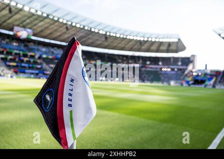 Berlin, Allemagne. 14 juillet 2024. L’Olympiastadion est prêt pour la finale de l’Euro 2024 de l’UEFA entre l’Espagne et l’Angleterre à Berlin. Crédit : Gonzales photo/Alamy Live News Banque D'Images