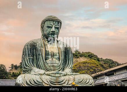 Grand Bouddha, Daibutsu, statue de bronze du Bouddha Amida au temple Kōtoku-in Kamakura, Kanagawa, Japon Banque D'Images