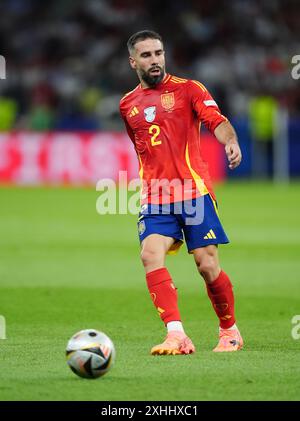 L'Espagnol Dani Carvajal en action lors de la finale de l'UEFA Euro 2024 à l'Olympiastadion de Berlin. Date de la photo : dimanche 14 juillet 2024. Banque D'Images