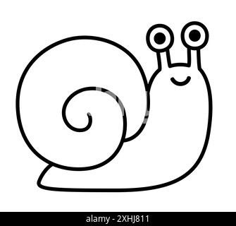 Dessin d'escargot de dessin animé mignon, ligne noire et blanche Doodle dessiné à la main simple, illustration vectorielle. Illustration de Vecteur