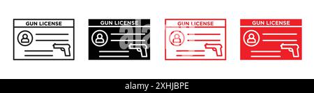 Icône de licence d'arme à feu vecteur d'art de ligne noire en noir et blanc contour set signe de collection Illustration de Vecteur