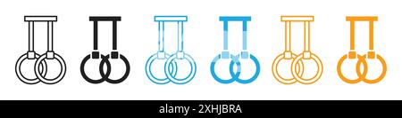 Icône d'anneaux de gymnastique vecteur d'art de ligne noire dans le signe de collection d'ensemble de contour noir et blanc Illustration de Vecteur