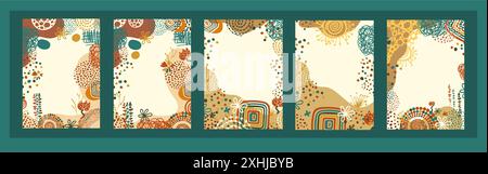 Ensemble de cadres abstraits décoratifs. Fond d'art abstrait créatif. dessiné à la main. Illustration vectorielle Illustration de Vecteur