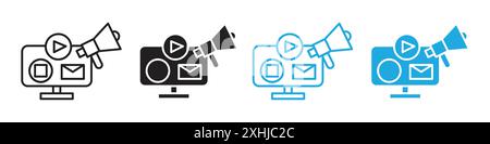 Icône de campagne numérique vecteur d'art de ligne noire en noir et blanc contour set signe de collection Illustration de Vecteur