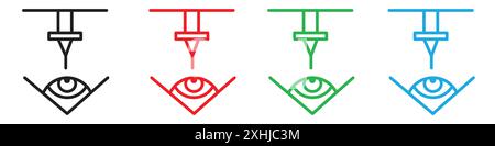 Icône de chirurgie des yeux au laser LASIK vecteur d'art de ligne noire dans le signe de collection de set de contour noir et blanc Illustration de Vecteur