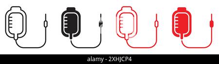 Icône de transfusion sanguine vecteur d'art de ligne noire dans le signe de collection d'ensemble de contour noir et blanc Illustration de Vecteur