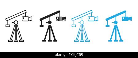 Icône de grue de caméra vecteur d'art de ligne noire dans le signe de collection d'ensemble de contour noir et blanc Illustration de Vecteur