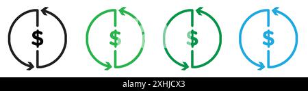 Circulation de l'icône d'argent vecteur d'art de ligne noire en noir et blanc contour set signe de collection Illustration de Vecteur