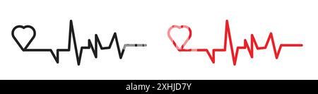 Icône de pouls de fréquence cardiaque vecteur d'art de ligne noire en noir et blanc contour set signe de collection Illustration de Vecteur