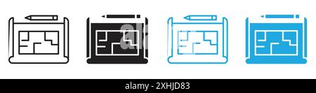Icône de plan de maison vecteur d'art de ligne noire dans le signe de collection d'ensemble de contour noir et blanc Illustration de Vecteur