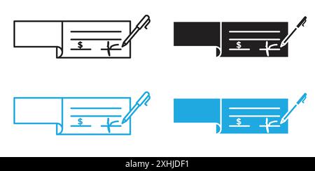 Signature d'icône de chèque vecteur d'art de ligne noire en noir et blanc contour set signe de collection Illustration de Vecteur