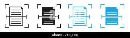 Icône de numérisation de documents vecteur d'art de ligne noir en noir et blanc contour set signe de collection Illustration de Vecteur