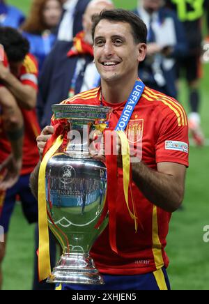 Berlin, Allemagne. 14 juillet 2024. Le buteur Mikel Oyarzabal, d’Espagne, célèbre sa victoire lors de la finale des Championnats d’Europe de l’UEFA à l’Olympiastadion, Berlin. Photo : Paul Terry/Sportimage crédit : Sportimage Ltd/Alamy Live News Banque D'Images