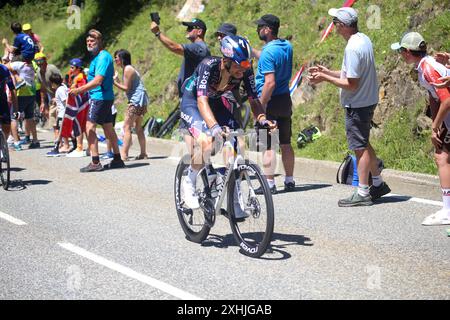 Boutx, France, 14 juillet 2024 : Red Bull - BORA - hansgrohe cycliste, Matteo Sobrero (86) lors de la 15ème étape du Tour de France 2024 entre Loudenvielle et plateau de Beille, le 14 juillet 2024, à Boutx, France . Crédit : Alberto Brevers / Alamy Live News. Banque D'Images