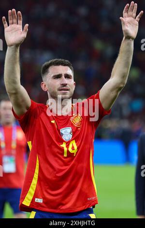 Berlin, Allemagne, 14 juillet 2024. Aymeric Laporte célèbre lors du match entre l'Espagne et l'Angleterre. UEFA Euro 2024 Allemagne. Correspondance finale. Banque D'Images