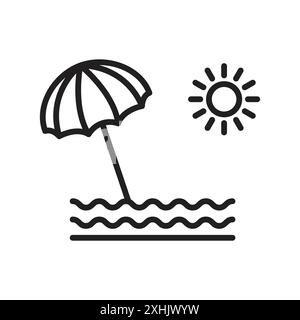 Vecteur d'art de ligne noire d'icône de plage dans le signe de collection d'ensemble de contour noir et blanc Illustration de Vecteur