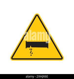 Attention sécurité fuite d'eau ou de produit chimique panneau d'art de ligne noire vecteur en noir et blanc panneau de collection d'ensemble de contour Illustration de Vecteur