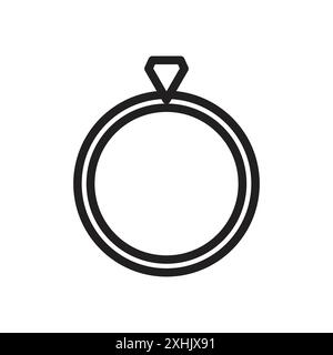 Icône de bague en diamant vecteur d'art de ligne noir en noir et blanc contour set signe de collection Illustration de Vecteur