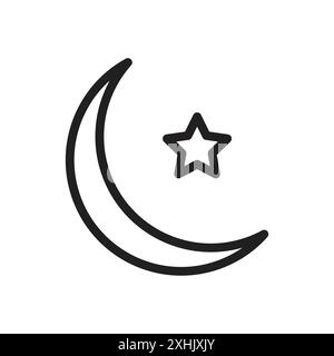 Islam star et icône croissant vecteur d'art de ligne noire en noir et blanc contour set signe de collection Illustration de Vecteur