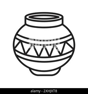 Icône de pot indien vecteur d'art de ligne noire dans le signe de collection d'ensemble de contour noir et blanc Illustration de Vecteur