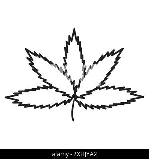 Icône de marijuana vecteur d'art de ligne noire en noir et blanc contour set signe de collection Illustration de Vecteur