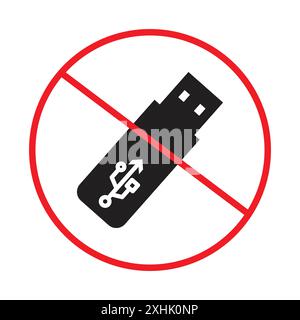 Aucun signe de lecteur flash USB vecteur d'art de ligne noir en noir et blanc contour set signe de collection Illustration de Vecteur