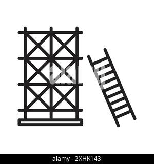 Icône d'échafaudage vecteur d'art de ligne noire en noir et blanc contour set signe de collection Illustration de Vecteur