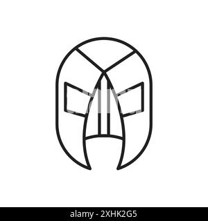 Icône de masque de guerrier vecteur d'art de ligne noire dans le signe de collection d'ensemble de contour noir et blanc Illustration de Vecteur