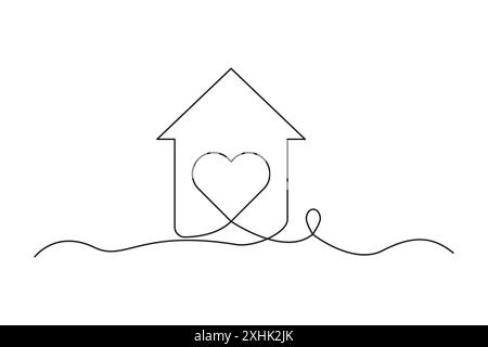 Maison avec coeur. Ligne simple Icône de l'amour minimaliste. Illustration vectorielle. Illustration de Vecteur