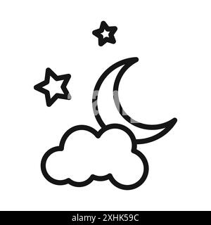 Nuage de lune icône vecteur d'art de ligne noire en noir et blanc contour set signe de collection Illustration de Vecteur