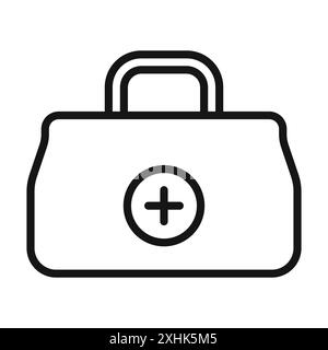 Icône de sac de docteur vecteur d'art de ligne noire dans le signe de collection d'ensemble de contour noir et blanc Illustration de Vecteur