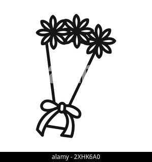 Icône de bouquet de fleurs vecteur d'art de ligne noire dans le signe de collection d'ensemble de contour noir et blanc Illustration de Vecteur