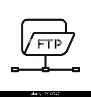 Icône FTP vecteur d'art de ligne noir en noir et blanc contour set signe de collection Illustration de Vecteur