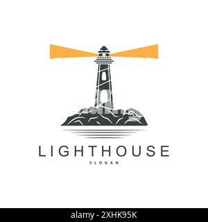 Logo de phare, vecteur de balise Modern simple Beach Searchlight Tower, modèle d'illustration de symbole Illustration de Vecteur