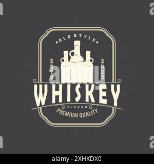 Logo de whisky, conception d'étiquette de boisson avec Old rétro Vintage ornement illustration Premium Template Illustration de Vecteur