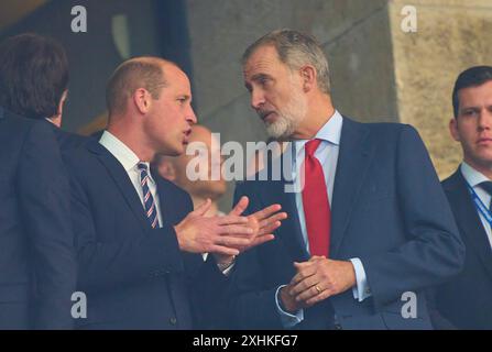 Berlin, Allemagne. 14 juillet 2024. William, Prinz von Wales, Prince de Galles avec Felipe VI Koenig von Spanien dans le dernier match ESPAGNE - ANGLETERRE des Championnats d'Europe de l'UEFA 2024 le 14 juillet 2024 à Berlin, Allemagne. Photographe : ddp images/STAR-images crédit : ddp Media GmbH/Alamy Live News Banque D'Images