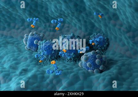 Traitement par anticorps monoclonaux dans le cancer du pancréas - vue isométrique illustration 3D. Banque D'Images