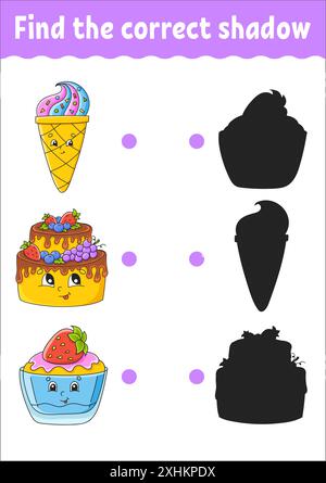 Trouvez l'ombre correcte.Feuille de travail de développement de l'éducation.Jeu assorti pour enfants.Page d'activité couleur.Thème anniversaire.Joli personnage.Vecteur illustrat Illustration de Vecteur