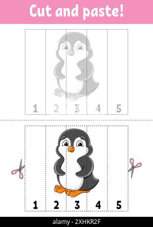 Apprendre les chiffres 1 à 5. Couper et coller. personnage de dessin animé. Feuille de travail de développement de l'éducation. Jeu pour enfants. Page activité. Illustration vectorielle. Illustration de Vecteur