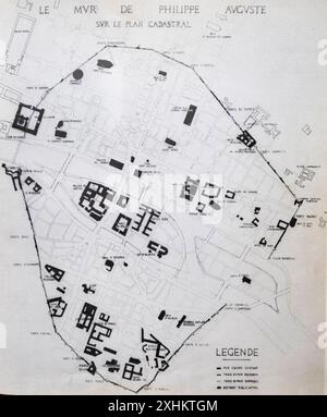 France, Paris, plan cadastral historique de l'enceinte de Philippe Auguste Banque D'Images