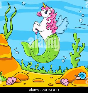 Licorne de sirène mignonne. Cheval de fée magique. Fond coloré pour votre conception. Pour papiers peints, couvertures, cartes postales, bannières. Illustration vectorielle. Illustration de Vecteur