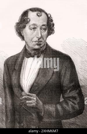 Benjamin Disraeli, 1er comte de Beaconsfield, 1804 – 1881. Homme d'État britannique du Parti conservateur et deux fois premier ministre du Royaume-Uni. Extrait de Russes et Turcs : la Guerre D'Orient, publié en 1878. Banque D'Images